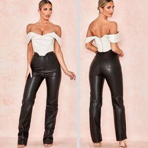 House of CB London Inaya Black Stretch Vegan Leather Trousers Pants 20238 Small